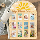 ORIGACH My First Year Baby Growth Photo Display Wood Board - 12 Months Newborn Milestones Photo Board - Neutral Baby Keepsake Frame 1st Birthday Party Nursery Decor New Mom Gift - Sun & Cloud by TinyTreasures Baby Boutique