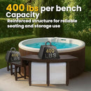 XtremepowerUS SPA Bench Set with Storage & Roller Shades – 2 Medium & 2 Tall Benches, Brown, 400 lbs Capacity, Outdoor Use by CozyNest Decor