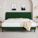 King Size Bed Frame, Velvet Upholstered Platform Bed with Vertical Channel Tufted Headboard and Footboard, No Box Spring Required, Easy Assembly, Green by CozyNest Decor
