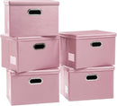 PRANDOM Large Stackable Storage Bins with Lids [5-Pack] Leather Fabric Foldable Storage Boxes Organizer Containers Baskets Cube with Cover for Bedroom Closet Office Nursery Pink (17.7x11.8x11.8) by TinyTreasures Baby Boutique