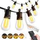 Outdoor-String-Lights-Patio-LED-Light-Outside 50Ft 15M Waterproof Remote Dimmable S14 LED Porch Lighting with 15 Edison Plastic Bulb Hanging Lights Connectable for Backyard Yard Gazebo Party Garden by CozyNest Decor