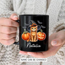 Custom Halloween Orange Tabby Coffee Cup, Personalized Name Orange Tabby with Pumpkins Ceramic Mug, Cat Witch Pumpkin Mug 11oz 15oz, Pet Cat Halloween Black Cup, Gift Idea for Pet Enthusiast by TinyTreasures Baby Boutique