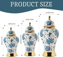 Ginger Jars for Home Decor, White and Gold Vase, Porcelain Ginger Jar Chinoiserie Blue and White Vase with Gold Trim and Floral Pattern, Ceramic Flower Vase for Home, Temple and Storage Jars(12in) by CozyNest Decor