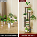 Plant Stand Indoor with Grow Light, 6-Tiered Tall Plant Stand Indoor, Metal Plant Shelf with Hanging Basket Hook and Adjustable Light, Ideal for Living Room, Garden, Patio, （Brown and Black） by GreenHaven Gardens
