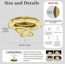 Flashing God Large Crystal Chandelier Dia 48" Gold Chandelier Flush Mount Ceiling Light for Bedroom Living Room Dining Room Hallway Dimmable 3 Rings LED Celing Lighting Fixtures by CozyNest Decor