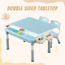 Multi Functional Kids Table and 2 Chairs Set, Graffiti & Building Blocks Double-Sided Tabletop, Toddler Play Table with Drawers, Large Storage Space, Gift for Boys/Girls, Blue by CozyNest Decor