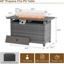 44" Fire Pit Table with Wind Guard for Outdoor, Auto-Ignition Propane Gas Firepits Rattan Rectangular Table for Outside Patio 60,000 BTU, Gray by GreenHaven Gardens