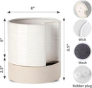 Nihow Self Watering Plant Pot: 8 Inch Ceramic Planter with Drainage Hole & Water Storage Plus for Indoor & Outdoor Plants - Cylinder Round Flower Pot for Succulent/Herbs/Violets - Cream White & Brown by CozyNest Decor