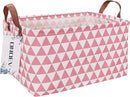 Rectangular Fabric Storage Box, Decorative Basket and Finishing Basket with Handle are Used for The Storage of Clothes, Books and Sundries(Pink Triangle) 1 by TinyTreasures Baby Boutique