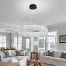 Dia 24" Modern Crystal Chandelier Black Ring Chandelier Adjustable Height Luxury Crystal Pendant Ceiling Light Fixture for Dining Living Room Bedroom by CozyNest Decor