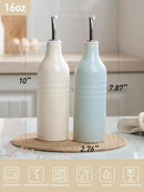 famiware Jupiter 16oz Ceramic Olive Oil Dispenser Bottle, Olive Oil and Vinegar Dispenser Bottle Set of 2 with Stainless Steel Pourers, Suitable for Storage Vinegar, Light Blue & Vanilla White by CozyNest Decor