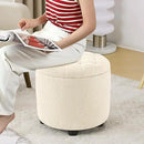 Furniliving Modern Round Storage Ottoman,Button Tufted Ottoman Foot Stools Ottoman Footstool with Removable Lid Storage Ottomans for Living Room, Bedroom, Makeup Room，Sherpa, IvoryWhite by CozyNest Decor