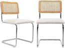 Mid Century Modern Rattan Dining Chairs Set of 2, Boucle Kitchen Chairs with Handwoven Mesh Rattan Backrest and Metal Legs, Upholstered Accent Side Chairs, White by CozyNest Decor