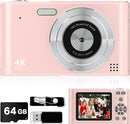 Digital Kids Camera 1080P Vlog Camera with 64GB, Lanyard, 16X Zoom Anti Shake, Card Reader 44MP Compact Portable Point Shoot Digicam for Kid Teen Girl Boy Christmas Halloween Thanksgiving(Pink) by TinyTreasures Baby Boutique