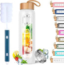 Aqulea Glass Water Bottles 25 Oz with Silicone Sleeve - BPA Free Reusable Wide Mouth Glass Motivational Water Bottles with Fruit Infuser – Leak Proof Borosilicate Water Bottle with Time Marker (White) by CozyNest Decor