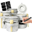 Home Intuition 4-Piece Ceramic Kitchen Canisters Set, Airtight Containers with Wooden Spoons Reusable Chalk Labels and Marker for Sugar, Coffee, Flour, Tea (White Marble) by CozyNest Decor