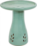 Sunnydaze 21" H Ceramic Bird Bath for Outside - Hand-Painted Outdoor Bird Bath Bowl, UV/Frost-Resistant Finish - Seafoam - Cut Out Pedestal by GreenHaven Gardens