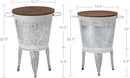 Rustic Storage Farmhouse Accent Side Table, Antique Galvanized Metal End Coffee Cocktail Table Box Bin with Round Wooden Lid Set of 2 (Distressed White) by CozyNest Decor