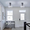 WUZUPS Chandelier Rustic Farmhouse Industrial Round Semi-flushmount Ceiling LED Light Fixture with Clear Glass Shades for Bathroom Kitchen Foyer Entryway, H 10" x W 10", E26 Base, Black by CozyNest Decor