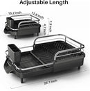 Dish Drying Rack, Expandable Dish Rack for Kitchen Counter, Stainless Steel Dish Drainer with Drainboard Set and Utensil Holder (Black) by CozyNest Decor