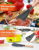 Cooking Spoon and Scraper for Nonstick Cookwares, Great for Cooking and Serving Durable BPA-Free Matte Silicone, Wood Handle Multifunction Spoon for Mixing, Scoop, and Scrape (GREY) by CozyNest Decor