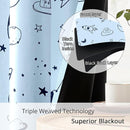 Kids Space Rocket and Astronaut Blackout Curtains - 100% Blackout, Thermal Insulated, Noise Reducing, Perfect for Kids Room and Nursery, 2 Panels (Sky-Blue Space Doodles, W52×L84) by TinyTreasures Baby Boutique