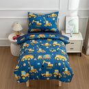 NTBED 4 Pieces Traffic Construction Toddler Bedding Set for Baby Boys,Truck Vehicles Excavator Cars Printed, Includes Comforter, Flat Sheet, Fitted Sheet and Pillowcase,Blue by TinyTreasures Baby Boutique