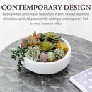 MyGift 8 Inch Round Modern Artificial Succulent Arrangement Potted in White Concrete Plant Bowl, Assorted Faux Mini Succulents in a Decorative Planter Pot by CozyNest Decor