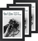 9x12 Frame 3 Pack - Black Woodgrain, 9 x 12 Picture Frame with HD Tempered Glass, Table or Wall Display by CozyNest Decor