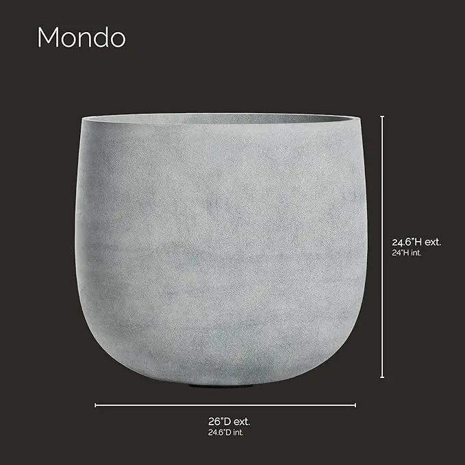 Mondo Large Planter – Concrete Stone Finish – Fiberglass Indoor/Outdoor and Weather-Resistant Round Planter (26" D x 24.6" H Exterior, 24.6" D x 24" H Interior), photo 2 of 7