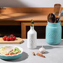 Sweejar 16 Oz Ceramic Olive Oil Dispenser Bottle, Oil Dispenser for Kitchen with Gravity Spout, Relief Opaque Oil Container for Evoo, Avocado Oil, Vinegar, Soy Sauce, 1 Pack(White, Gold Spout) by CozyNest Decor