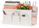 Bedside Caddy Bedside Organizer Bedside Storage Caddy with Fixed Straps and Water Bottle Holder for Home College Dorm Bunk Bed Hospital Bed Crib Bed Rails (White) by CozyNest Decor