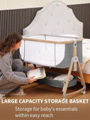 Baby Bassinet Bedside Sleeper - 3 in 1 Bassinets with Waterproof Sheets, Soft Mattress and Breathable Mesh, Adjustable Height Bedside Bassinet for Baby with Wheels, Storage Basket, Gray by TinyTreasures Baby Boutique