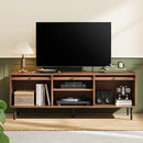 59 Inch TV Stand with Power Outlet for TVs up to 65 Inch, Entertainment Center with Storage, Mid-Century Modern TV Console, Adjustable Shelf & Sliding Doors, TV Stand for Living Room, Bedroom, Walnut by CozyNest Decor
