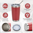 IEOVIEE 32 Pack 20oz Stainless Steel Bulk Tumblers with Lids and Straws Double Wall Insulated Travel Mug Durable Powder Coated Tumbler Bulk Cup for Cold and Hot Drinks(Red) by TinyTreasures Baby Boutique