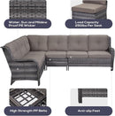 Outdoor Sectional Furniture Sofa Set with Propane Fire Pit Table, Wicker Patio Conversation Set with 2 Swivel Rocker Glider Chairs Grey Cushion Perfect for Backyard Casual Gathering by GreenHaven Gardens