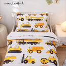 NTBED 4 Pieces Construction Toddler Bedding Set for Baby Boys, Truck Vehicles Excavator Cars Printed, Includes Comforter, Flat Sheet, Fitted Sheet and Pillowcase,White by TinyTreasures Baby Boutique