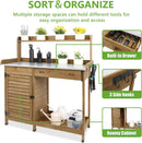 Garden Potting Benche Table Outdoor Wooden Work Station W/Metal Table top,Cabinet,Drawer,Large Bottom Shelf,Open Shelf Natural Wood-Brown-Brown by GreenHaven Gardens
