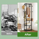 IBUYKE Coat Rack with Shelves, Freestanding Hall Tree with 3 Shelves and 8 Hooks, Industrial Clothes Stand for Entryway, Hallway, Bedroom, Black UTMJ088B by CozyNest Decor