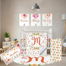Custom Baby Bedding Set - 5 Pcs Customized Nursery Bedding Set with Name - Comfortable Double Layer Crib Sets for Girls Boys - Personalized Gifts for Toddler Infant New Parents - Orange Flowers by TinyTreasures Baby Boutique