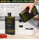 Glass Multi-Purpose Kitchen Dispenser Set | Universal for Olive Oil, Vinegar, Soy Sauce, and Syrup with Stainless Steel Pourers,2-Pack Dark Green,Avoid Sunlight by CozyNest Decor