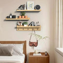 MBYD Natural Wood Floating Shelves, Unfinished Wood Picture Ledge, 24 Inch Picture Ledge for Kids Room, Floating Nursery Book Shelf with Hooks for Living Room, Kitchen, Bathroom by CozyNest Decor