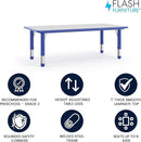Flash Furniture Wren Adjustable Classroom Activity Table for School and Home, Plastic Activity Table for Kids, 23.625" W x 47.25" L, Gray/Blue by CozyNest Decor