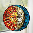 Sun and Moon Suncatcher Stained Glass Window Hanging - Handmade Stain Glass Suncatchers with Chain - Sun Catchers Indoor Window Glass Panel for Home Decor Garden Thanksgiving Valentines Day Gifts by GreenHaven Gardens