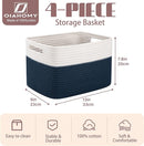OIAHOMY 4 Pack Storage Baskets for Organizing, Basket for Shelves with Handle, Woven Baskets for Storage Toys, Towels, Books, Cotton Rope Basket 13" L x 9 " W x 7.8 " H, Blue & White by TinyTreasures Baby Boutique