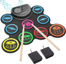 Electronic Drum Set, 9-Drum Practice Pad with Headphone Jack, Roll-up Drum Kit Machine with Built-in Speaker Drum Pedals and Sticks 10 Hours Playtime, Great Christmas for Kids by TinyTreasures Baby Boutique