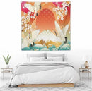 HZOHNAGO Japanese Tapestry Cherry Blossom Crane Sea Wave Fuji Mountain Red Sun Pattern Printed Wall Tapestry Painting Wall Hanging for Bedroom Living Room Dorm 60" W x 60" H by CozyNest Decor