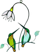 Hummingbird with Flower Stained Glass Suncatcher Bird Stained Glass Window Hangings Hummingbird Gift for Women Home Decor by GreenHaven Gardens