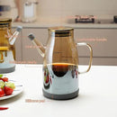 Large Glass Oil Dispenser Bottle for Kitchen Cooking Recipiente Para Aceite De Cocina Olive Oil Vinegar Dispenser Cruet Stainless Steel Lid No Drip Liquid Container (Champagne, 20oz / 600ml) by CozyNest Decor
