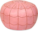 Stuffed Arch Design Moroccan Leather Pouf Ottoman, Handmade, Pre-Filled, 100% Genuine Leather, 14” Height x 22” Diameter – Boho Chic Footstool & Living Room Décor (Pink) by CozyNest Decor